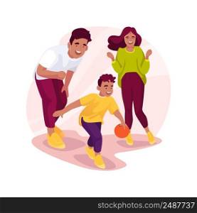 Bowling isolated cartoon vector illustration. Family party at bowling club, throwing ball, making a strike, exited kids raising hands, leisure time, having fun, children outing vector cartoon.. Bowling isolated cartoon vector illustration.