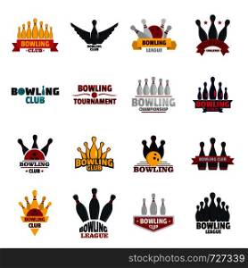 Bowling kegling game icons set. Realistic illustration of 16 bowling kegling game vector icons for web. Bowling kegling game logo set, flat style