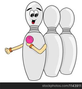 bowling pins are lining up and smiling. vector illustration of cartoon sticker