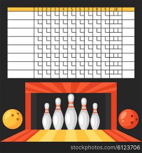 Bowling score sheet. Blank template scoreboard with game objects. Bowling score sheet. Blank template scoreboard with game objects.