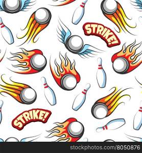 Bowling seamless pattern. Bowling seamless pattern with firely bowling balls and pins. Vector illustration