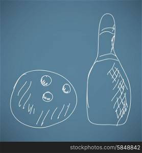 Bowling skittles and ball sketch vector illustration