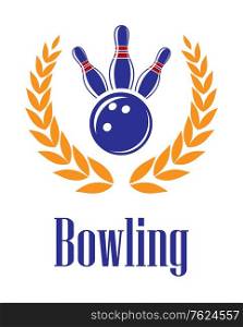Bowling sports elements in laurel wreath for sporting heraldry design