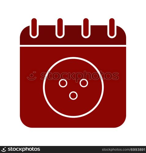 Bowling tournament date glyph color icon. Calendar page with bowling ball. Silhouette symbol on white background. Negative space. Vector illustration. Bowling tournament date glyph color icon