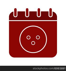Bowling tournament date glyph color icon. Calendar page with bowling ball. Silhouette symbol on white background. Negative space. Vector illustration. Bowling tournament date glyph color icon