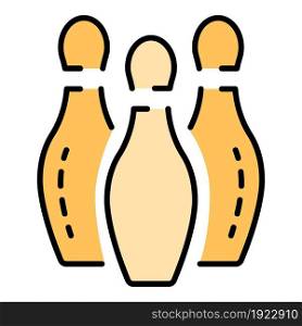 Bowling white pins icon. Outline bowling white pins vector icon color flat isolated on white. Bowling white pins icon color outline vector