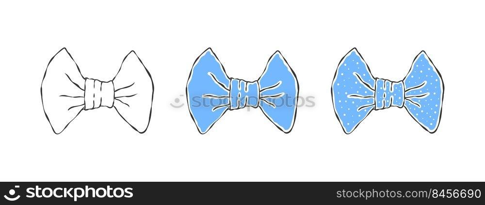 Bows. Hand drawn light blue bow. Drawing sketches bow. Vector illustration