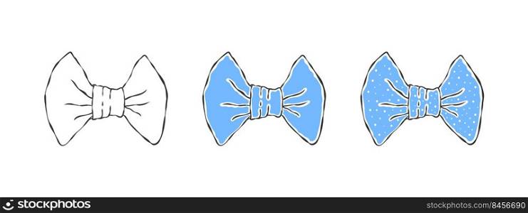Bows. Hand drawn light blue bow. Drawing sketches bow. Vector illustration