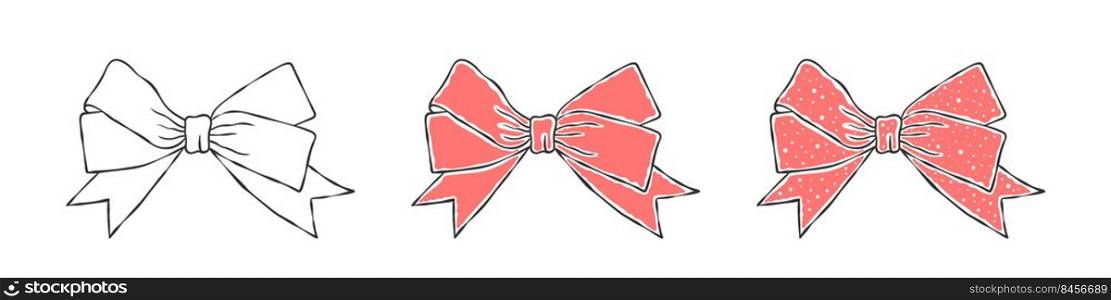 Bows. Hand drawn light pink bow. Decor elements. Vector illustration