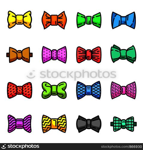 Bowtie icons set. Outline set of bowtie vector icons for web design isolated on white background. Bowtie icons set, outline style