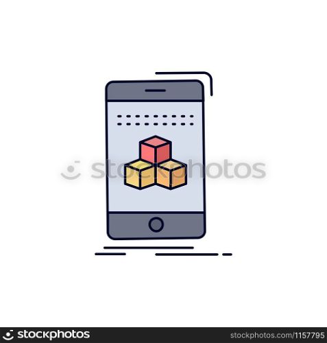 box, 3d, cube, smartphone, product Flat Color Icon Vector
