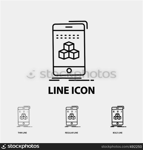 box, 3d, cube, smartphone, product Icon in Thin, Regular and Bold Line Style. Vector illustration. Vector EPS10 Abstract Template background