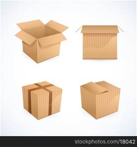 Box and carton package gift delivery icons set isolated vector illustration