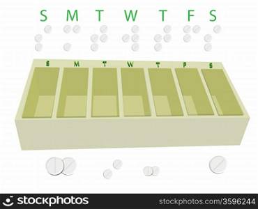 box and pills calendar in Braille alphabet against white background, abstract vector art illustration