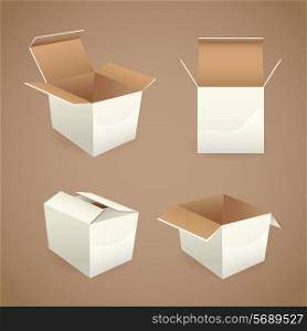 Box and white carton package gift delivery icons set isolated vector illustration