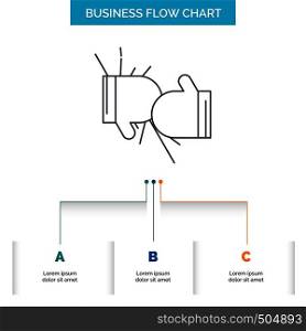 Box, boxing, competition, fight, gloves Business Flow Chart Design with 3 Steps. Line Icon For Presentation Background Template Place for text. Vector EPS10 Abstract Template background