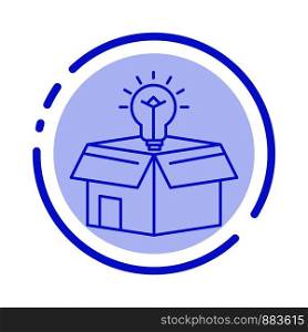 Box, Business, Idea, Solution, Bulb Blue Dotted Line Line Icon