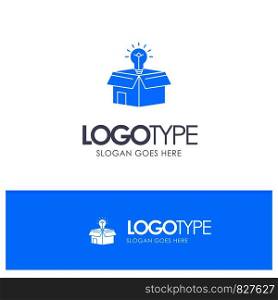 Box, Business, Idea, Solution, Bulb Blue Solid Logo with place for tagline