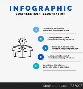 Box, Business, Idea, Solution, Bulb Line icon with 5 steps presentation infographics Background