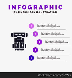 Box, Chamber, Cryogenic, Cryonics, Cryotherapy Solid Icon Infographics 5 Steps Presentation Background