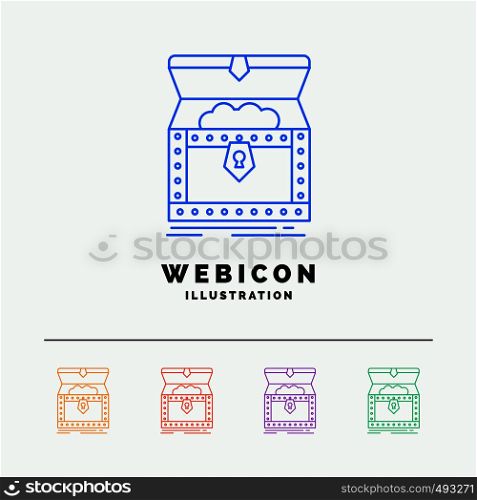 Box, chest, gold, reward, treasure 5 Color Line Web Icon Template isolated on white. Vector illustration. Vector EPS10 Abstract Template background