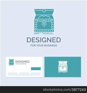 Box, chest, gold, reward, treasure Business Logo Glyph Icon Symbol for your business. Turquoise Business Cards with Brand logo template.