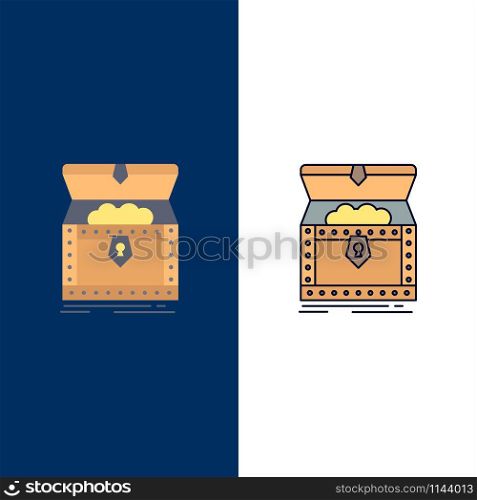 Box, chest, gold, reward, treasure Flat Color Icon Vector
