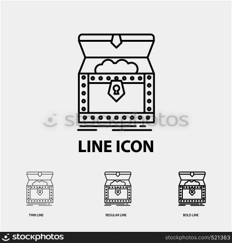 Box, chest, gold, reward, treasure Icon in Thin, Regular and Bold Line Style. Vector illustration. Vector EPS10 Abstract Template background