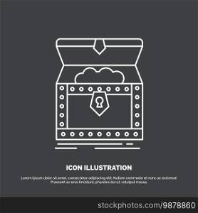 Box, chest, gold, reward, treasure Icon. Line vector symbol for UI and UX, website or mobile application. Vector EPS10 Abstract Template background