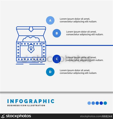 Box, chest, gold, reward, treasure Infographics Template for Website and Presentation. Line Blue icon infographic style vector illustration. Vector EPS10 Abstract Template background