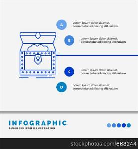 Box, chest, gold, reward, treasure Infographics Template for Website and Presentation. Line Blue icon infographic style vector illustration. Vector EPS10 Abstract Template background