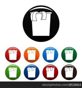Box dirt clothes icons set 9 color vector isolated on white for any design. Box dirt clothes icons set color