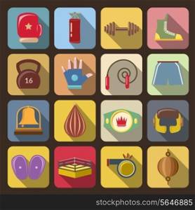 Box fight icons set with gloves belt gong isolated vector illustration