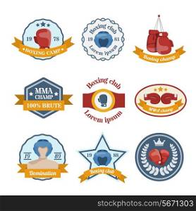 Box fight sport camp club championship emblems set isolated vector illustration