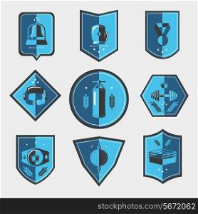 Box fight sport uniform elements emblems set isolated vector illustration.