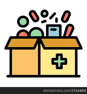 Box for medications icon. Outline box for medications vector icon color flat isolated. Box for medications icon color outline vector