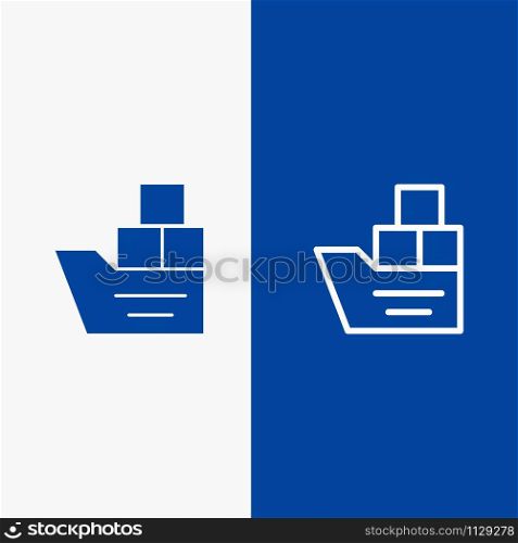 Box, Good, Logistic, Transportation, Ship Line and Glyph Solid icon Blue banner Line and Glyph Solid icon Blue banner
