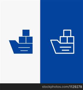 Box, Good, Logistic, Transportation, Ship Line and Glyph Solid icon Blue banner Line and Glyph Solid icon Blue banner