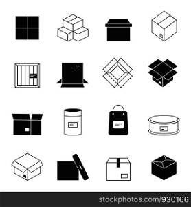 Box icons. Cardboard packages envelopes mail stack vector symbols isolated. Illustration of cardboard box, stack packaging. Box icons. Cardboard packages envelopes mail stack vector symbols isolated