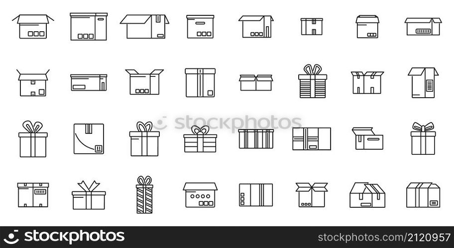 Box icons set outline vector. Gift present. Close surprise. Box icons set outline vector. Gift present