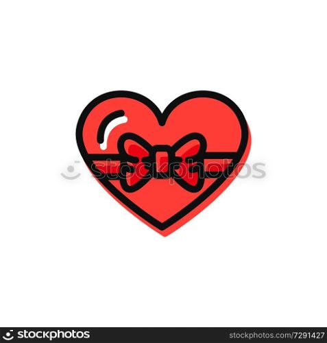 Box in shape of heart of red color with bow made of ribbon on it, chocolate candies presented on Christmas holiday isolated on vector illustration. Box Shape of Heart Christmas Vector Illustration