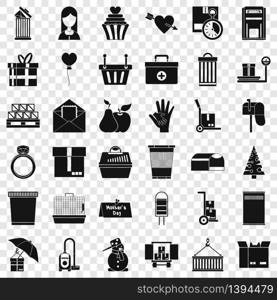 Box in truck icons set. Simple style of 36 box in truck vector icons for web for any design. Box in truck icons set, simple style