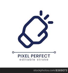 Box match pixel perfect linear ui icon. Boxer punch. Glove for professional fighter. GUI, UX design. Outline isolated user interface element for app and web. Editable stroke. Poppins font used. Box match pixel perfect linear ui icon