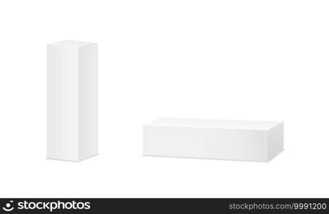 Box mockup. 3d white package for cosmetic, toothpaste and medicine. Template of carton rectangular box for tube. Blank mock up of cardboard isolated on white background. Packaging of product. Vector.. Box mockup. 3d white package for cosmetic, toothpaste and medicine. Template of carton rectangular box for tube. Blank mock up of cardboard isolated on white background. Packaging of product. Vector