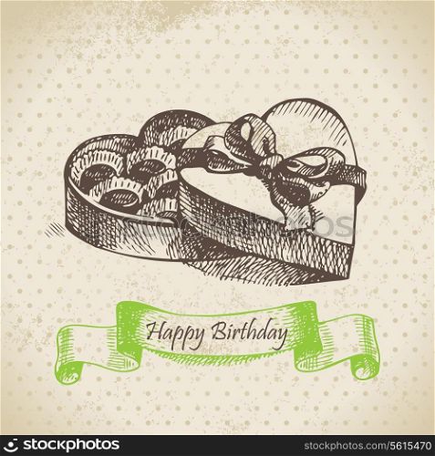 Box of chocolate. Happy Birthday hand drawn illustration