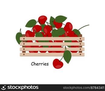 Box of fresh cherries vector icon isolated on white background.
