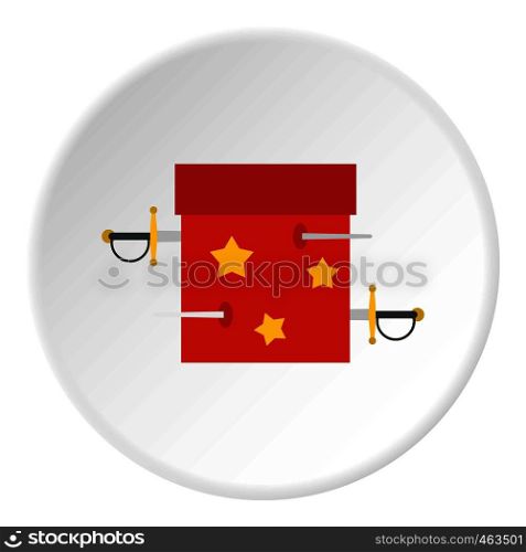 Box of tricks with daggers icon in flat circle isolated vector illustration for web. Box of tricks with daggers icon circle