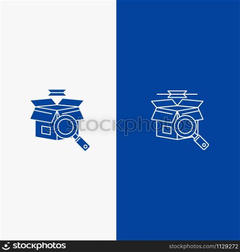 Box, Search, Online Search, E Shopping Line and Glyph Solid icon Blue banner Line and Glyph Solid icon Blue banner