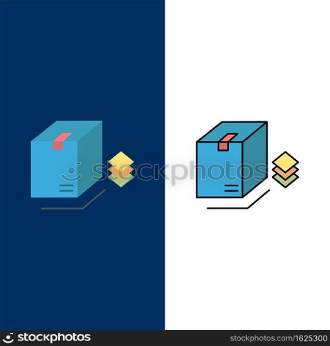 Box, Surprise, Packing, Bundle  Icons. Flat and Line Filled Icon Set Vector Blue Background