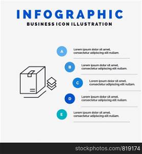 Box, Surprise, Packing, Bundle Line icon with 5 steps presentation infographics Background